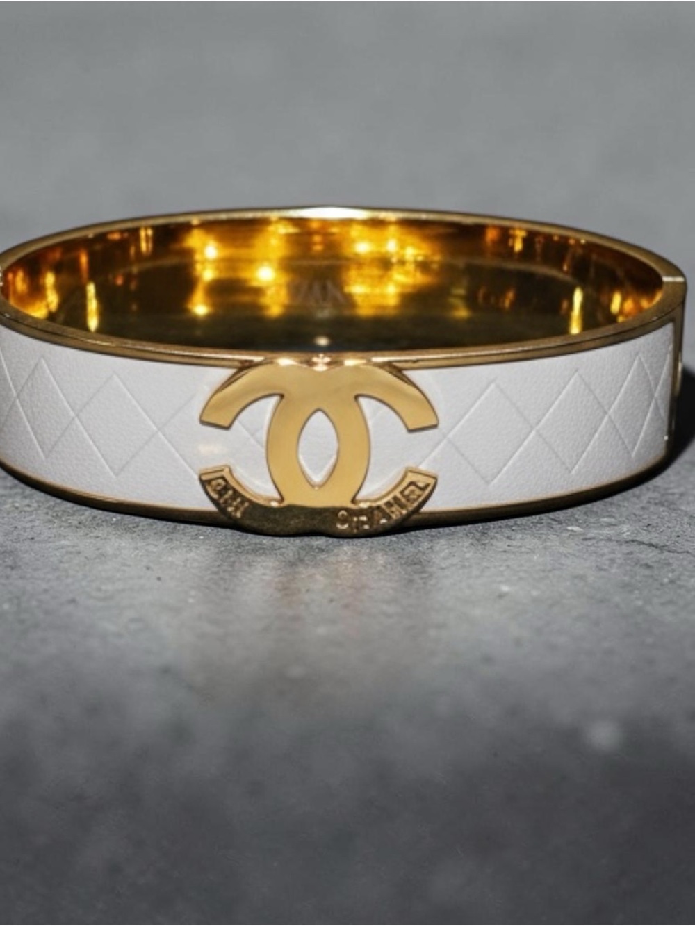 White Enamel Bangle with Gold